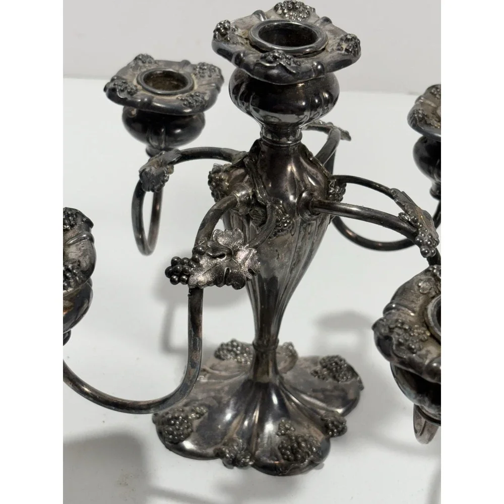 Antique Barbour SilverQuadruple Plate Grape‎ Art Nouveau Four 5 Arm Candleabra